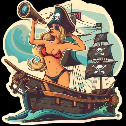 BOATS AND BIKINIS PIRATE Men's Cotton Crew Tee