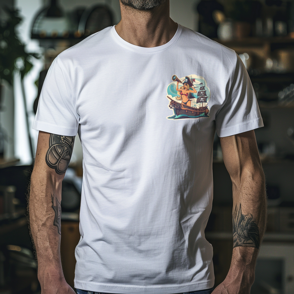 BOATS AND BIKINIS PIRATE Men's Cotton Crew Tee